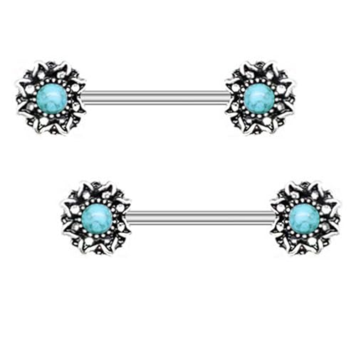 KUNASSHIR Vintage Opal Brustwarzenringe 14G Brustwarzenpiercings Edelstahl 316L Nipple Piercing Barbells 14mm Brustwarzenringe Körperschmuck für Damen von KUNASSHIR