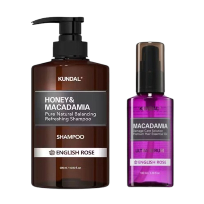 KUNDAL - Honey & Macadamia Nature Shampoo - 500ml + Hair Serum - 100ml Set - English Rose von KUNDAL
