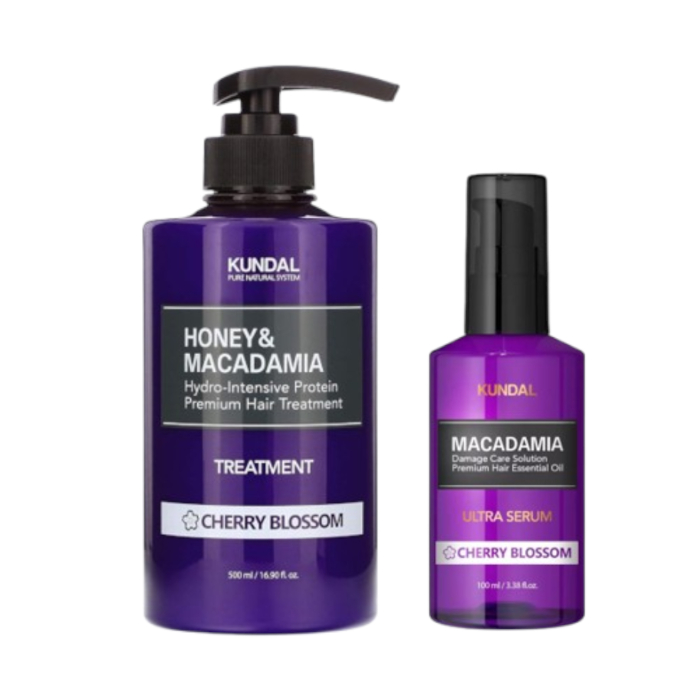 KUNDAL - Honey & Macadamia Protein Hair Treatment - 500ml + Hair Serum - 100ml Set - Cherry Blossom von KUNDAL