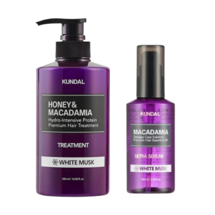KUNDAL - Honey & Macadamia Protein Hair Treatment - 500ml + Hair Serum - 100ml Set - White Musk von KUNDAL