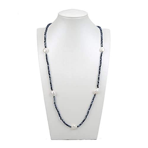 KUNDUNON Ketten für Damen Schmuck 48-Zoll-natürliche Süßwasser-Kultivierungs-Weiß-Keshi-Perlen-Schwarz-Kristall-lange Halskette for Frauen erfüllen von KUNDUNON