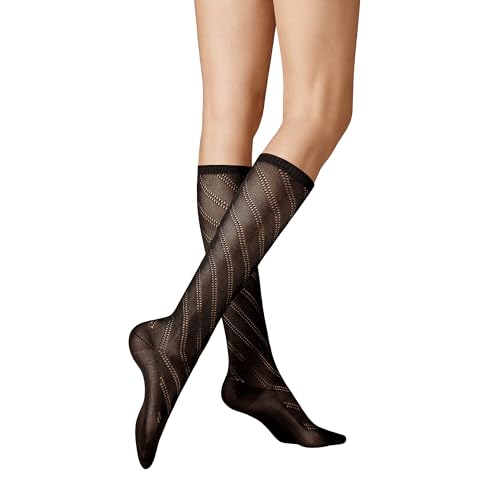 KUNERT Damen Kniestrümpfe Diagonal Crochet Fashion Ebenholz 1541 35-38 von KUNERT