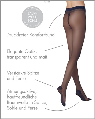 KUNERT Cotton Sole Strumpfhose, atmungsaktive Nylonstrumpfhose Damen 20 den Optik matt, transparente Feinstrumpfhose (blau), Menge: 1 Stück, 38 (Herstellergröße: 38/40) von KUNERT