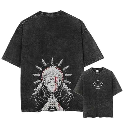 Herren Washed Vintage Anime Cartoon Baumwolle T-Shirt, Dunkel, Kurze Ärmel, S-3XL (XXL) von KUNIIS