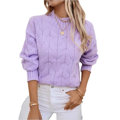 KUNIIS Damenpullover Langarm Frauenpullover Halb Hoher Nacken -Twist -Strick -Herbst Und Winter Loser Verdrehter Blumenpullover Pullover Pullover-Lila-M KUNIIS Damenpullover Langarm Frauenpullover Halb Hoher Nacken -Twist -Strick -Herbst Und Winter Loser Verdrehter Blumenpullover Pullover Pullover-Lila-M von KUNIIS