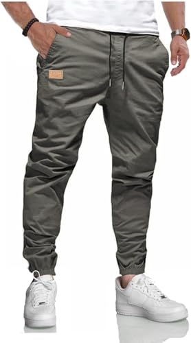 KUNJLELP Herren Hose Chino Cargo Jogginghose Baumwolle Sporthose Trainingshose mit Kordelzug Casual mit Taschen,Grau-01,XXL von KUNJLELP