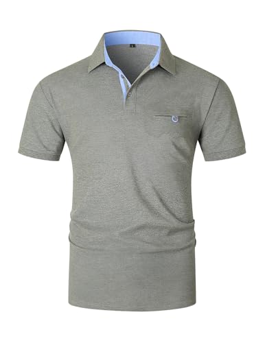 KUNJLELP Herren Poloshirt Kurzarm aus Baumwolle Slim Fit Polohemd Basic Golf Polo mit Tasche,Grau 45,XXL von KUNJLELP