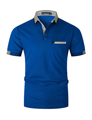 KUNJLELP Herren Poloshirt aus reinem Baumwoll-Piqué Mode kariert Polohemd Basic Kurzarm,Blau 02,XXL von KUNJLELP