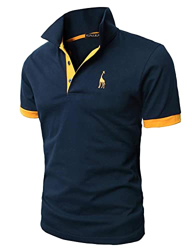 KUNJLELP Poloshirt Herren Kurzarm Männer Polohemd Giraffe Stickerei T-Shirt Sommer,L,Blau-01 von KUNJLELP