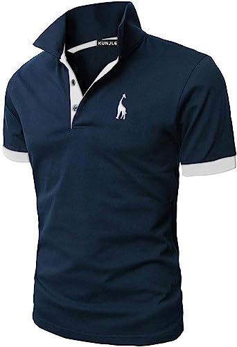 KUNJLELP Poloshirt Herren Kurzarm Männer Polohemd Giraffe Stickerei T-Shirt Sommer,L,Blau-05 von KUNJLELP