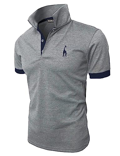 KUNJLELP Herren Poloshirt aus reinem Baumwoll-Piqué Polohemd Basic Kurzarm,Blau 04,L von KUNJLELP
