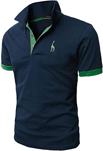 KUNJLELP Poloshirt Herren Kurzarm Männer Polohemd Giraffe Stickerei T-Shirt Sommer,M,Blau-04 von KUNJLELP