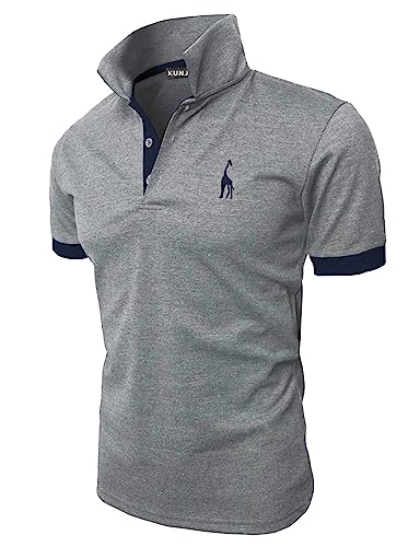KUNJLELP Poloshirt Herren Kurzarm Männer Polohemd Giraffe Stickerei T-Shirt Sommer,XXL,Blau-06 von KUNJLELP