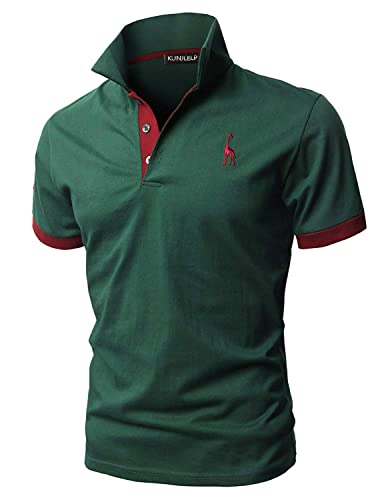 KUNJLELP Herren Poloshirt aus reinem Baumwoll-Piqué Polohemd Basic Kurzarm,Grün,L von KUNJLELP