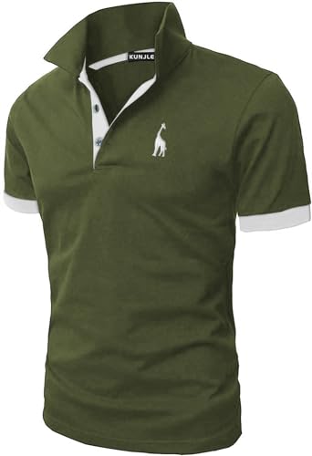 KUNJLELP Herren Poloshirt aus reinem Baumwoll-Piqué Polohemd Basic Kurzarm,Grün 02,XL von KUNJLELP