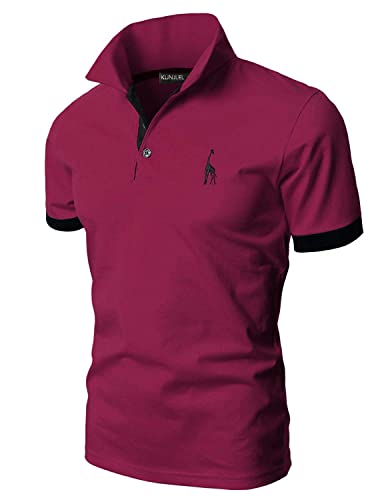 KUNJLELP Poloshirt Herren Kurzarm Männer Polohemd Giraffe Stickerei T-Shirt Sommer,L,Rot von KUNJLELP