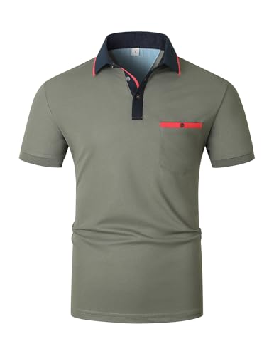 KUNJLELP Poloshirt Herren Kurzarm,T Shirts Männer,Slim Fit Golf Sports Hemd,Leichtes und Bequemes Polohemd Basic Tops,Grau,M von KUNJLELP