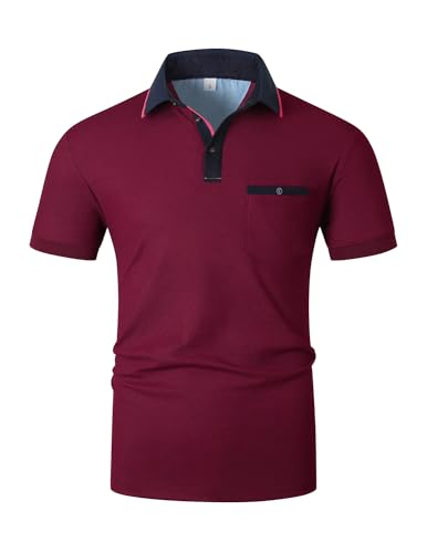 KUNJLELP Poloshirt Herren Kurzarm,T Shirts Männer,Slim Fit Golf Sports Hemd,Leichtes und Bequemes Polohemd Basic Tops,Rot,L von KUNJLELP