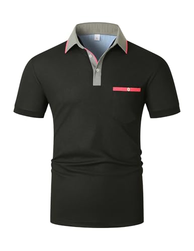 KUNJLELP Poloshirt Herren Kurzarm,T Shirts Männer,Slim Fit Golf Sports Hemd,Leichtes und Bequemes Polohemd Basic Tops,Schwarz,XL von KUNJLELP
