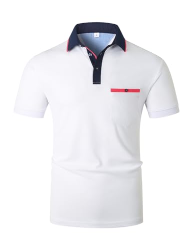 KUNJLELP Poloshirt Herren Kurzarm,T Shirts Männer,Slim Fit Golf Sports Hemd,Leichtes und Bequemes Polohemd Basic Tops,Weiß,M von KUNJLELP