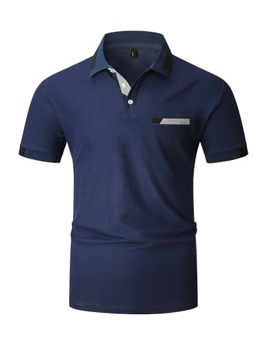 KUNJLELP Poloshirt Herren Kurzarm Baumwolle T Shirts Männer Slim Fit Basic Kontrastfarbe Polohemd Tennis Golf Sports Tops,Blau 01,XL von KUNJLELP