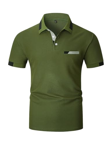 KUNJLELP Poloshirt Herren Kurzarm Baumwolle T Shirts Männer Slim Fit Basic Kontrastfarbe Polohemd Tennis Golf Sports Tops,Grün 02,XL von KUNJLELP