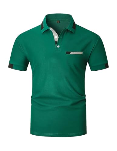 KUNJLELP Poloshirt Herren Kurzarm Baumwolle T Shirts Männer Slim Fit Basic Kontrastfarbe Polohemd Tennis Golf Sports Tops,Grün 03,3XL von KUNJLELP