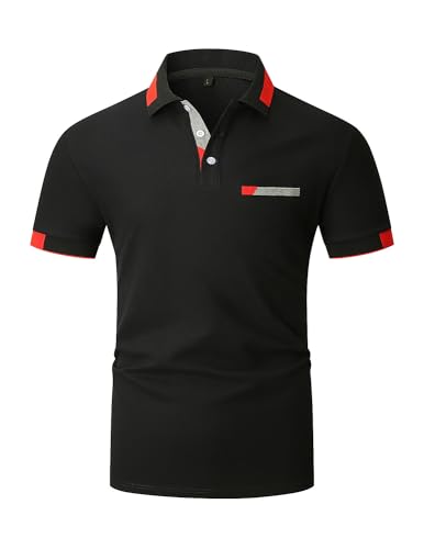 KUNJLELP Poloshirt Herren Kurzarm Baumwolle T Shirts Männer Slim Fit Basic Kontrastfarbe Polohemd Tennis Golf Sports Tops,Schwarz 01,3XL von KUNJLELP