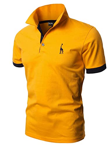 KUNJLELP Poloshirt Herren Kurzarm Männer Polohemd Giraffe Stickerei T-Shirt Sommer,XXL,Gelb von KUNJLELP
