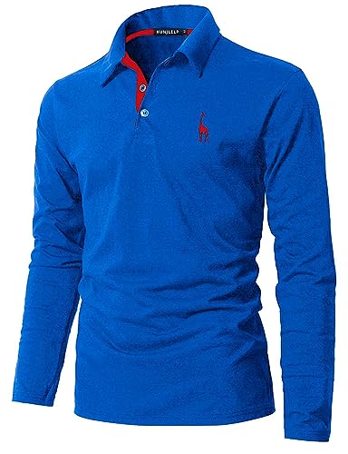 KUNJLELP Poloshirt Herren Langarm, T Shirts Männer, Hemd Herren Giraffe Stickerei T-Shirt Golf Sports Polo,Blue 2,M von KUNJLELP