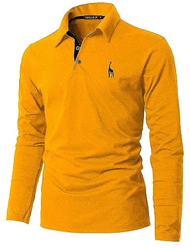 KUNJLELP Poloshirt Herren Langarm, T Shirts Männer, Hemd Herren Giraffe Stickerei T-Shirt Golf Sports Polo,Gelb,3XL von KUNJLELP