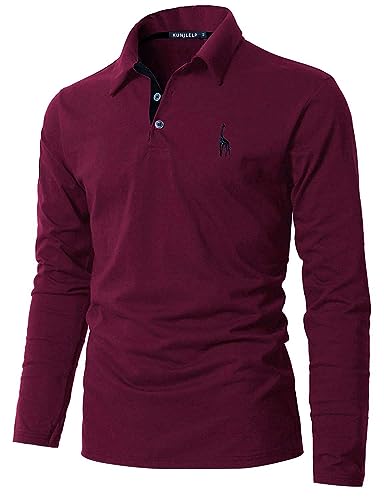 KUNJLELP Poloshirt Herren Langarm, T Shirts Männer, Hemd Herren Giraffe Stickerei T-Shirt Golf Sports Polo,Rot,3XL von KUNJLELP