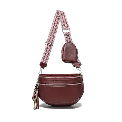 KUNKUN Umhängetasche Damen Mittelgroß Bauchtasche Damen Stylisch Crossbody Bag Damen Rot Moderne Hüfttasche Veganes Leder 5cm Breiten Schultergurt Gurt für Umhängetasche mit Münzbörse von KUNKUN