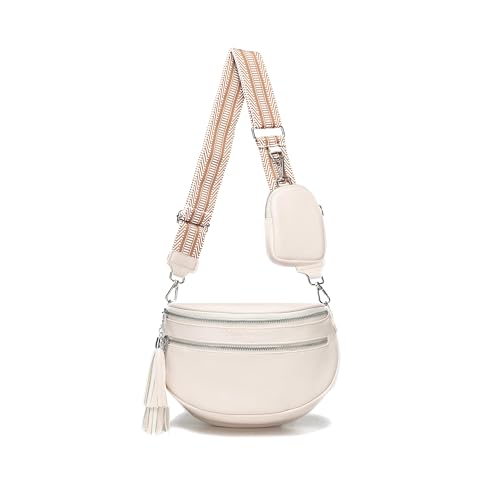 KUNKUN Crossbody Bag Damen Beige Bauchtasche Damen Stylisch 5cm Breiten Schultergurt Gurt für Umhängetasche Moderne Hüfttasche Veganes Leder mit Münzbörse von KUNKUN