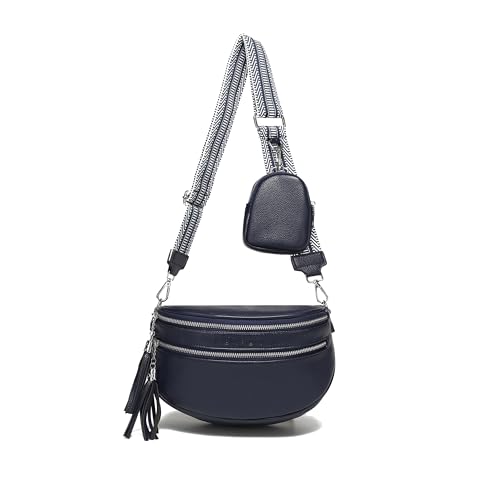 KUNKUN Crossbody Bag Damen Blau Bauchtasche Damen Stylisch 5cm Breiten Schultergurt Gurt für Umhängetasche Moderne Hüfttasche Veganes Leder mit Münzbörse von KUNKUN