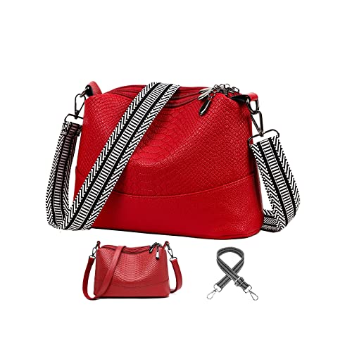 KUNKUN Handtasche Damen Umhängetasche Rot Mit Breiter Gurt Moderne Schultertasche Klein Leder Crossbody Bag Damen Mit 3 Austauschbaren Breiten Und Dünnen Schultergurten von KUNKUN