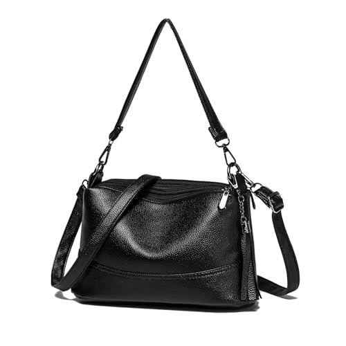 KUNKUN Umhängetasche Damen Mittelgroß Schwarze Handtasche für Damen Shopper Tasche mit 2 austauschbaren Leder Schultergurten 3 Fächern von KUNKUN