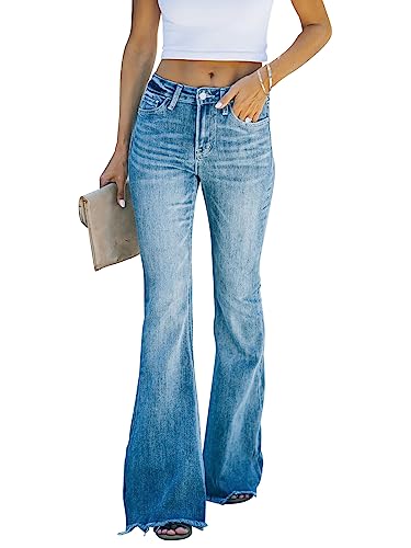 KUNMI Damen Flare Bell Bottom Jeans High Waist Wide Leg Bootcut Jeans Stretchy Denim Pants, Bb001-blau, 38 von KUNMI