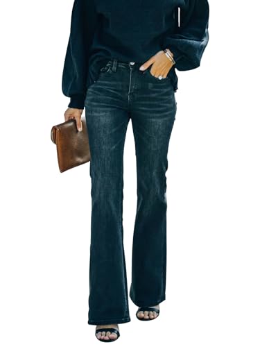 KUNMI Damen High Waist Bell Bottom Bootcut Jeans Flare Wide Leg Stretch Trendy Jeans, Ff001-Schwarz, 42 von KUNMI