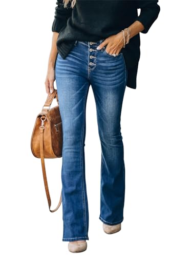KUNMI Damen High Waist Bell Bottom Bootcut Jeans Flare Wide Leg Stretch Trendy Jeans, Ff003-dark blue, 50 von KUNMI