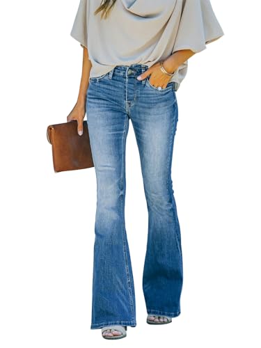 KUNMI Damen High Waist Bell Bottom Bootcut Jeans Flare Wide Leg Stretch Trendy Jeans, Ff006-Blau, 38 von KUNMI