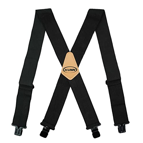 KUNN Herren Hosenträger X-Rücken 5,1 cm breit elastische Hosenträger Heavy Duty Clips Arbeit Hosenträger, Schwarz, 2 inch wide von KUNN