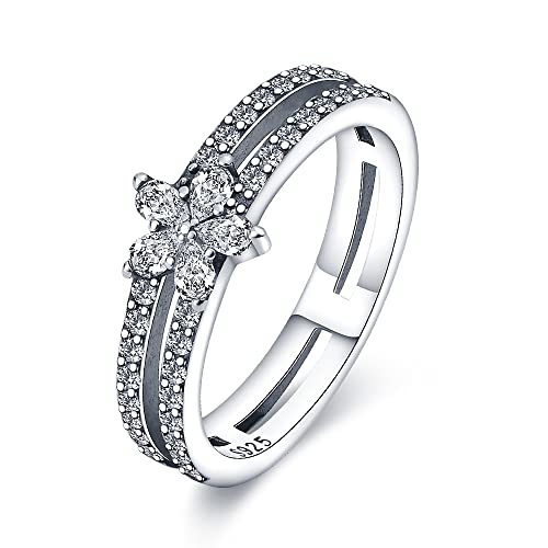 KUNSIR 925 Sterling Silber Ringe für Damen Liebesknoten Ringe Finger Federringe Schmuck Geschenke gekreuzte Ringe für Frauen mit Zirkonia Größe R1 von KUNSIR