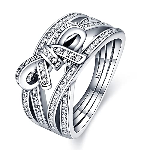 KUNSIR 925 Sterling Silber Liebesknoten Ring für Damen - Federring Schmuck Geschenk Mit Zirkonia - Gekreuzter Ring für Frauen von KUNSIR