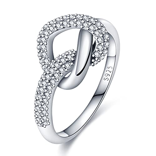 KUNSIR 925 Sterling Silber Ringe für Damen Liebesknoten Ringe Finger Federringe Schmuck Geschenke gekreuzte Ringe für Frauen mit Zirkonia Größe von KUNSIR