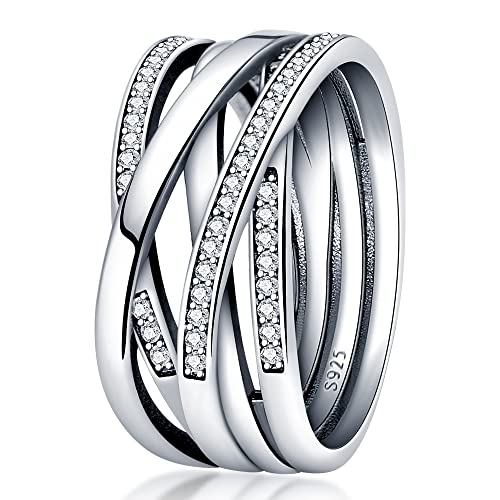 KUNSIR 925 Sterling Silber Ringe für Damen Liebesknoten Ringe Finger Federringe Schmuck Geschenke gekreuzte Ringe für Frauen mit Zirkonia Größe von KUNSIR