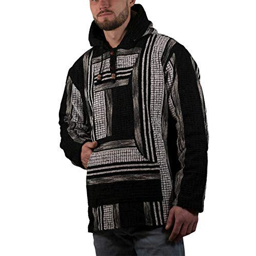 Bunter Kapuzenpulli Kapu Baja Jerga Hoodie mit Kapuze und Kängurutaschen Hippie Goa, Größe:XL, Farbe:Black/Schwarz von KUNST UND MAGIE