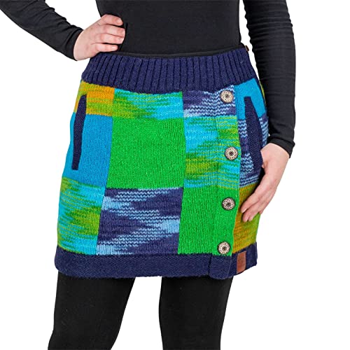 Bunter Patchwork Strickrock kurzer Rock mit klassischem Muster Wolle gefüttert Boho, Größe:S/M von KUNST UND MAGIE