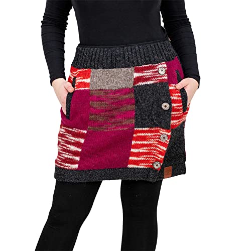 Bunter Patchwork Strickrock kurzer Rock mit klassischem Muster Wolle gefüttert Boho, Größe:XXL von Kunst und Magie