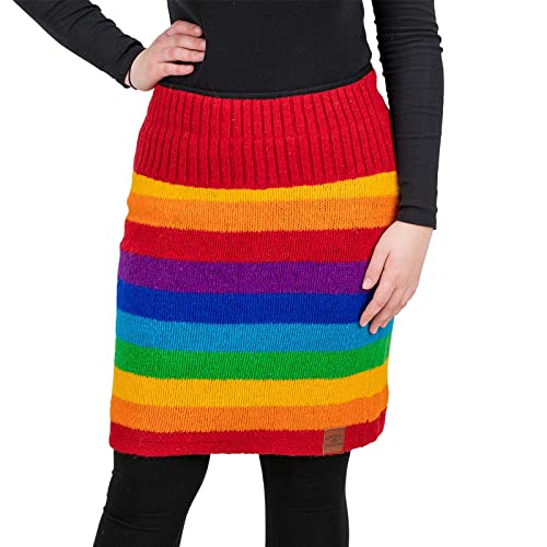 Bunter Strickrock kurzer Rock mit Regenbogen Muster Wolle gefüttert Boho Rainbow Fair, Größe:XXL von Kunst und Magie